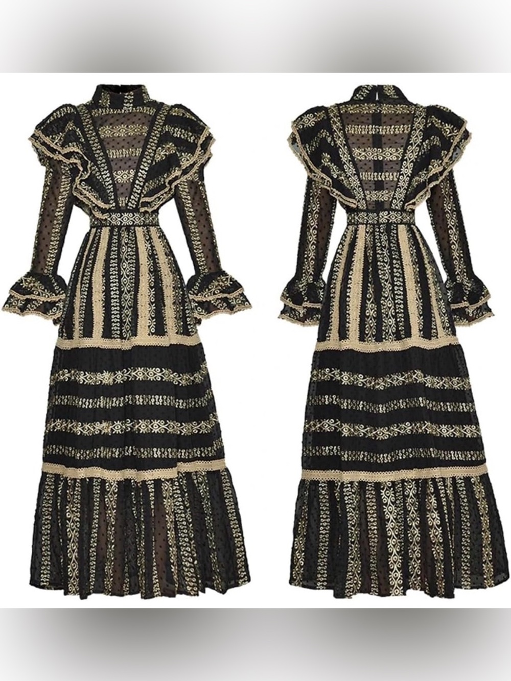 Burryco Black & Gold Lace Maxi Dress NWT